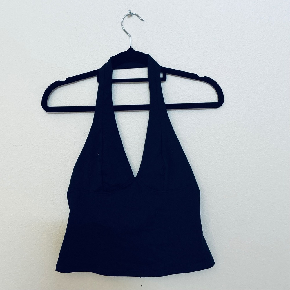 Intimately Free People Black Deep V Halter Top Open Back FP128997CY New Size S